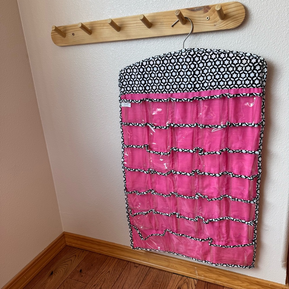 Pink Hanging Jewelry & Accessory Organizer - Patterned Top